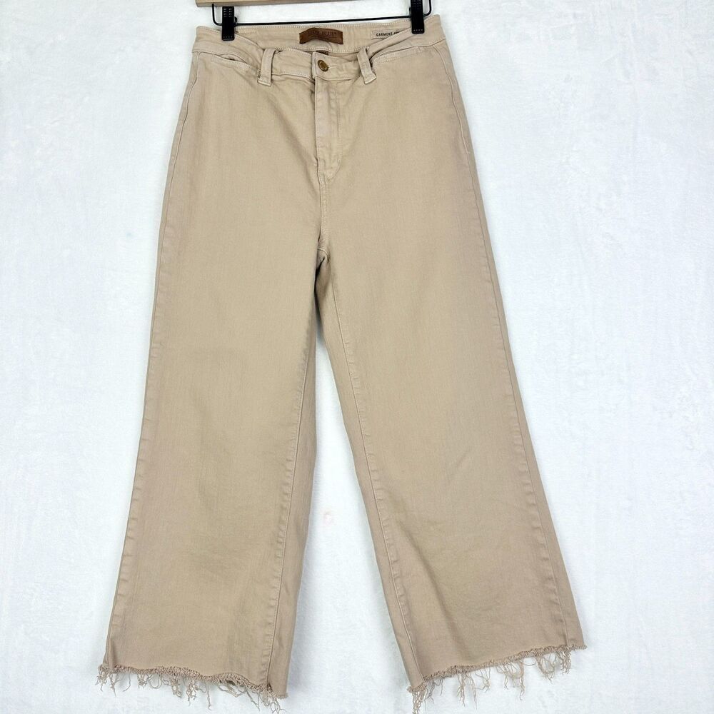 Judy Blue Garment Dyed Crop Wide Leg Jeans Size 9/29 Khaki Stretch Raw Hem - Picture 2 of 10